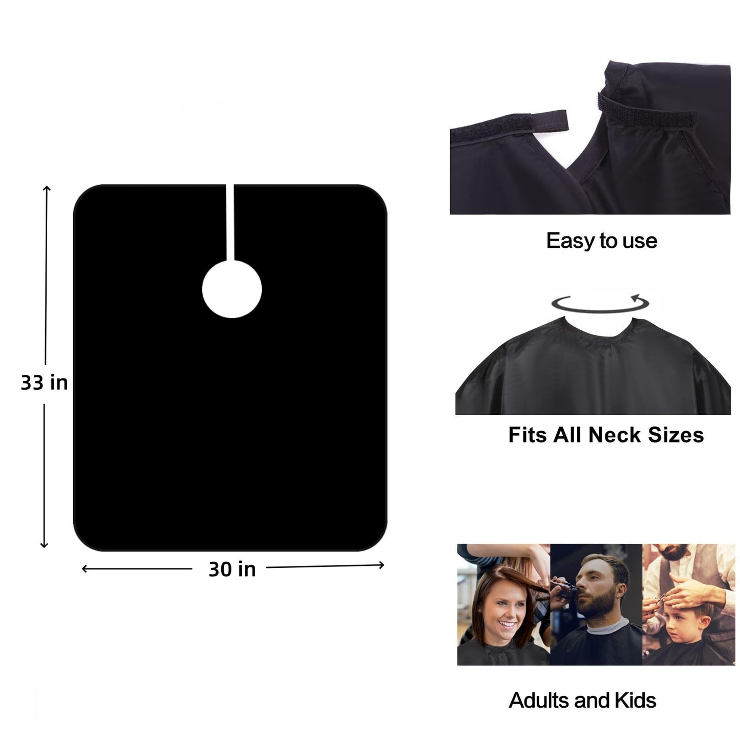 Short Barber Cape, Waterproof Nylon Salon Hair Cutting Cape, Makeup Artist Cape for Hair Dye, Comb-out, Styling, Shampoo (1, Black)