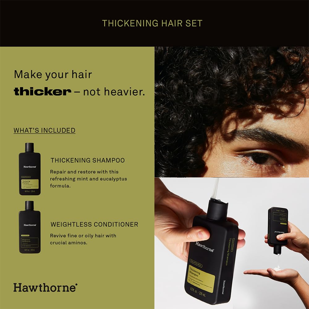 Hawthorne Thickening Shampoo & Conditioner Set for Men | Natural, Sulfate & Paraben Free | Volumizing, Weightless Hair Care Duo, 8 Fl Oz Each