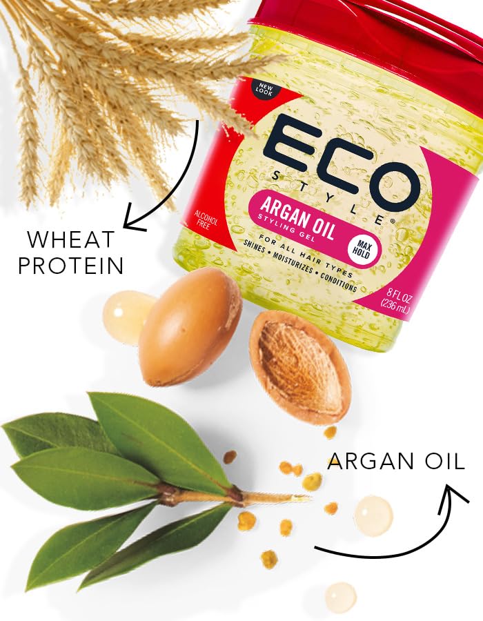 Eco Style Moroccan Argan Oil Styling Gel 8oz – Nourishes & Repairs Hair, Adds Shine, Tames Frizz, Promotes Healthy Hair & Provides Maximum Hold