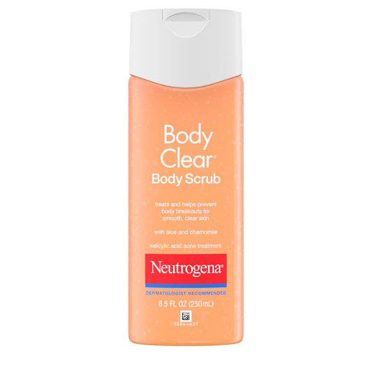 Neutrogena Body Clear Acne Scrub 8.5oz – Salicylic Acid 2% Daily Exfoliating Cleanser for Back, Chest & Shoulders, Microbead-Free