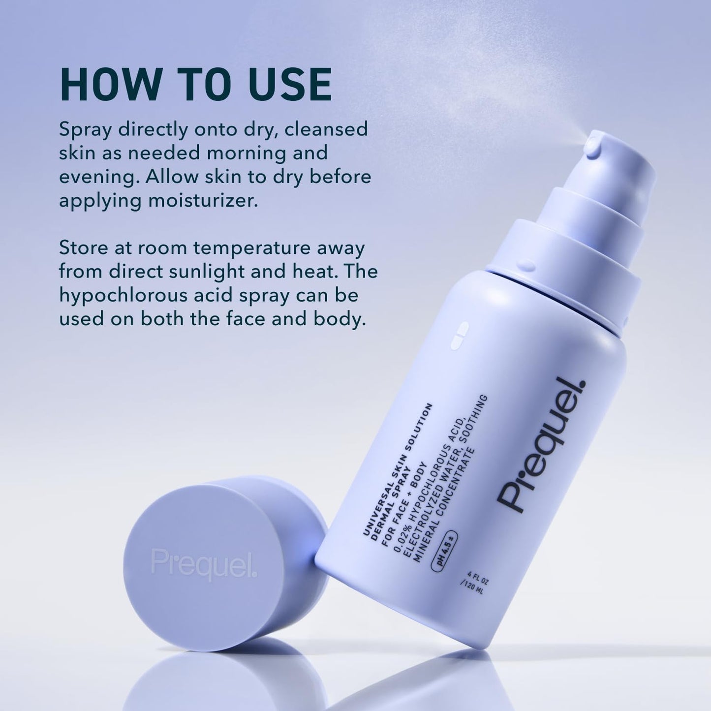 Prequel Skin Universal HOCL Spray – Hypochlorous Acid Facial & Body Cleanser with Electrolyzed Water & Mineral Complex, pH-Stabilized, 4oz