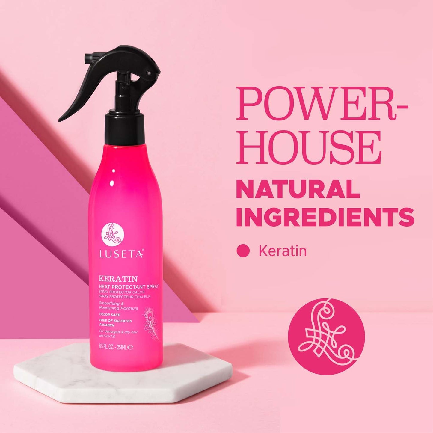 Luseta Keratin Heat Protectant Spray 8.5oz – Smoothing & Nourishing Thermal Shield for Dry, Damaged Hair – Frizz Control & Split End Repair