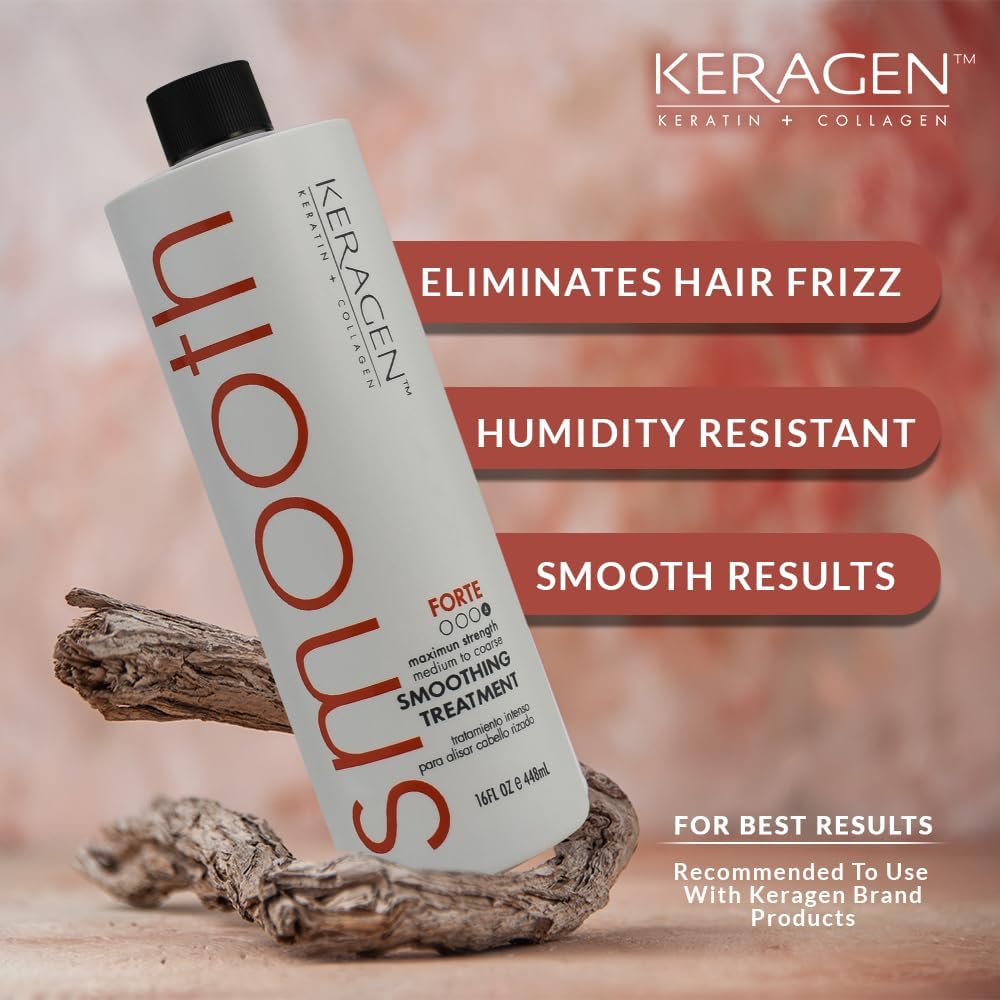 KERAGEN Brazilian Keratin Hair Treatment | Forte Blowout Straightening System for Dry, Damaged, Frizzy Hair | Sulfate-Free, For Medium to Coarse Hair, 16 Oz