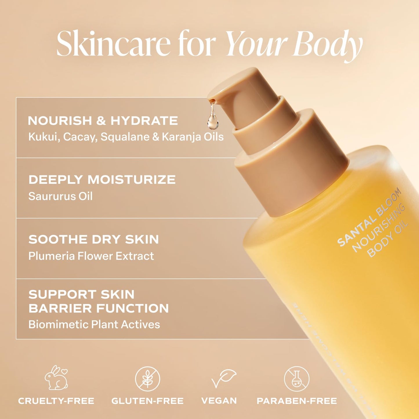 Saltair Santal Bloom Body Oil – Luxurious After Shower & Bath Moisturizer for Women & Men, Botanical Non-Greasy Hydrating Lotion, 4oz Pump Bottle