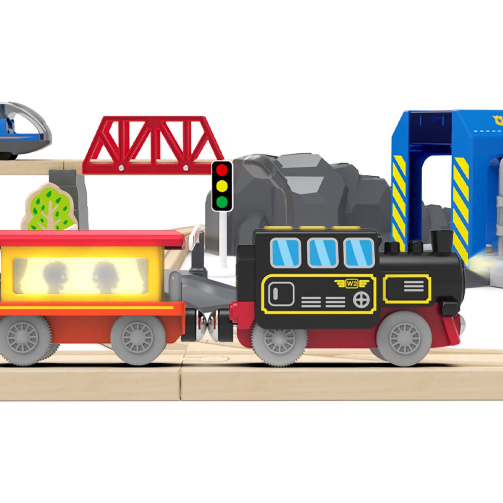 Motorized Remote Control Train for Wooden Tracks – Battery Operated Locomotive with Magnetic Connection, Compatible with Thomas, Brio, Chuggington