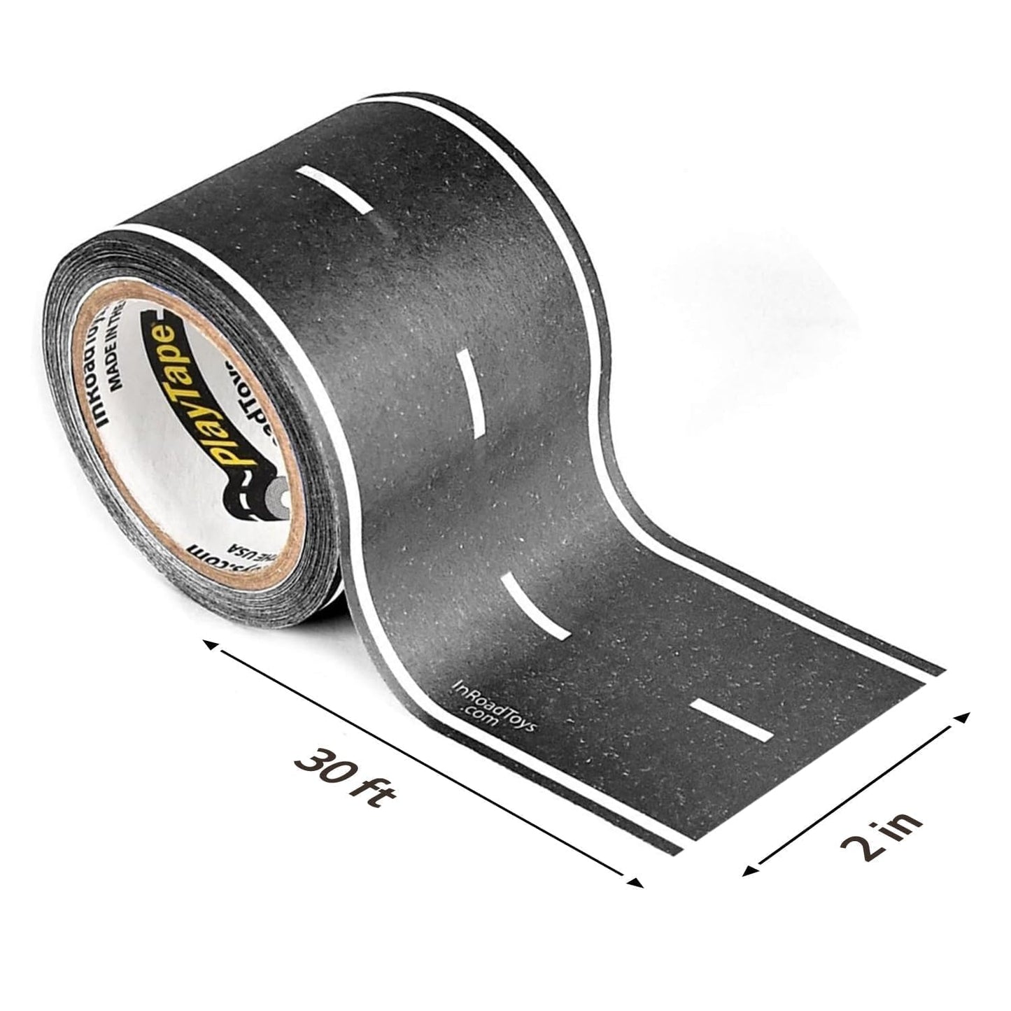 PlayTape Road Tape for Toy Cars - Sticks to Flat Surfaces, No Residue; 2 inch Wide x 30 ft Asphalt Road