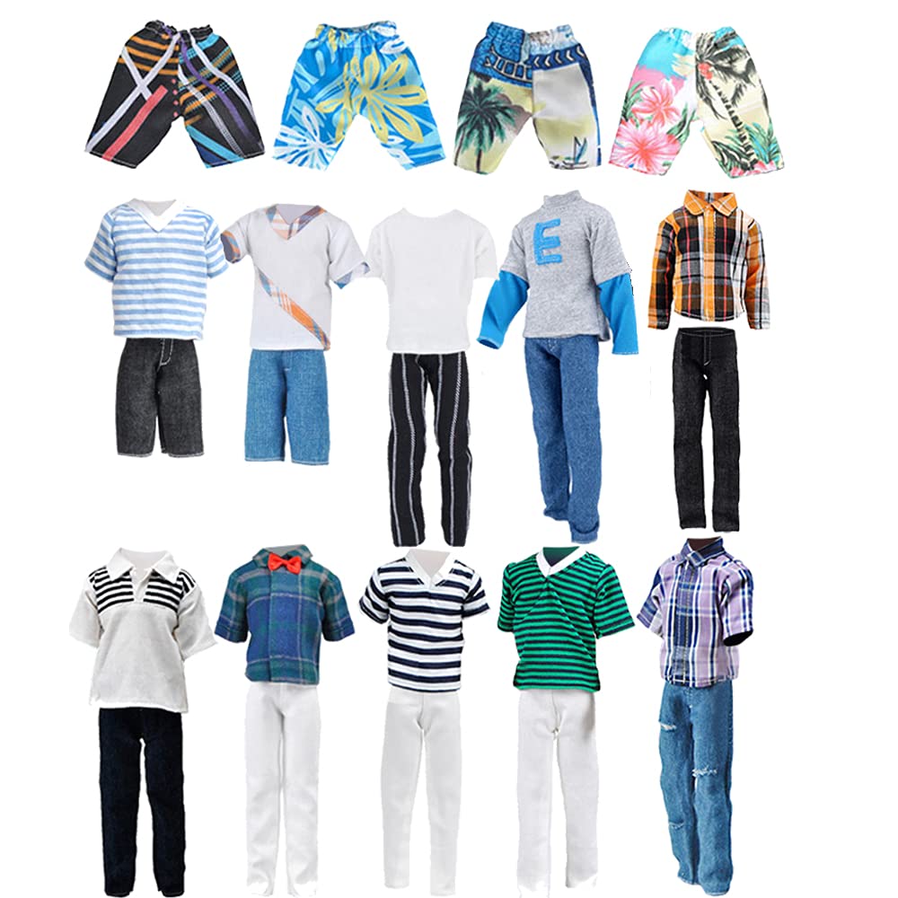 E-TING 15-Piece Outfit Set for 12" Boy Dolls – Suits, Casual Tops & Pants, Swim Trunks, 5 Pairs Shoes, Bowtie Included