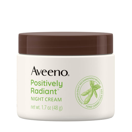 Aveeno Positively Radiant Night Cream for Face & Neck – Tone Correcting Soy & Niacinamide, Evens Skin, Targets Dullness, 1.7 oz