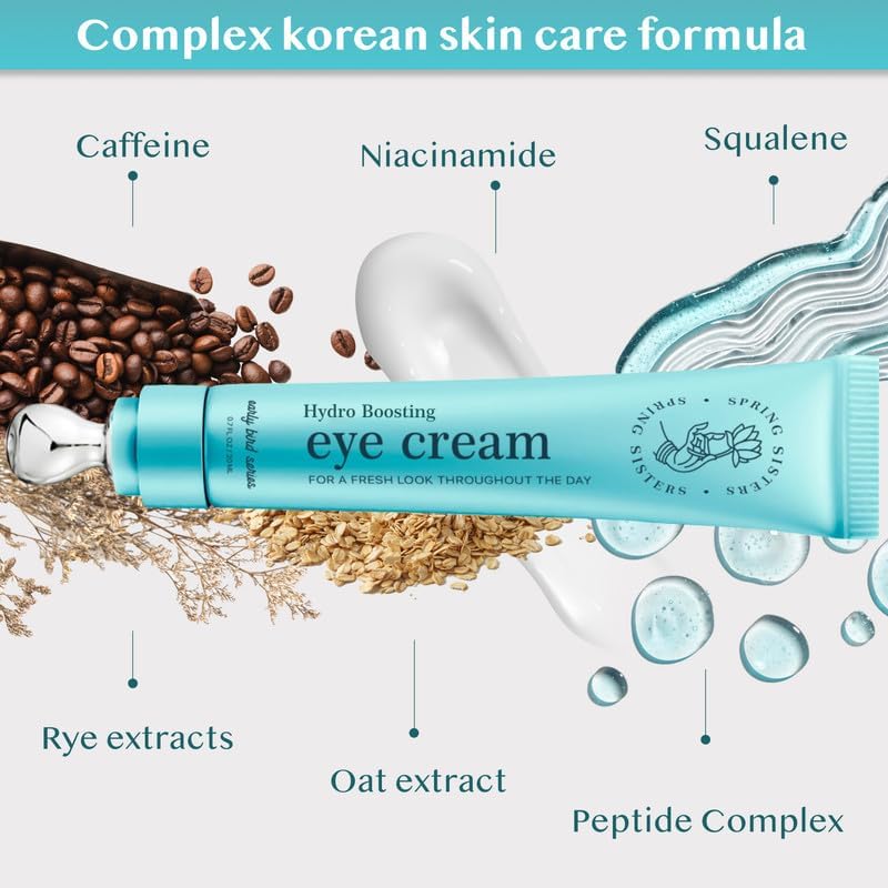Under Eye Cream for Dark Circles & Puffiness, Caffeine + Niacinamide, Squalane & Peptides, Korean Anti-Aging, Zinc Roller