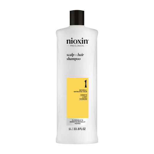 Nioxin Scalp + Hair Thickening System 1 Shampoo| For Natural or Untreated Hair with Light Thinning| With Niacinamide and Biotin| 33.8 Fl oz.