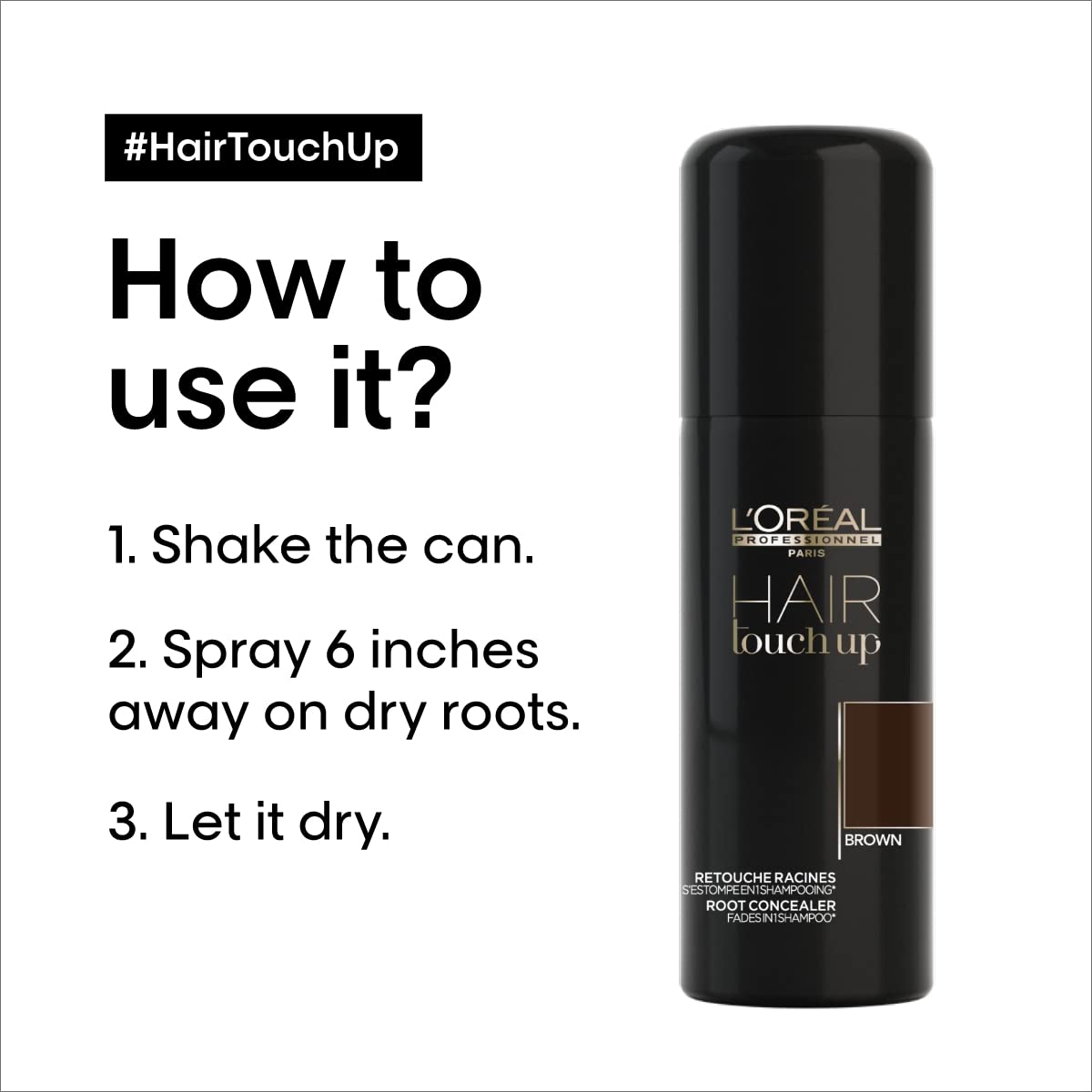 L'Oréal Professionnel Paris Hair Touch Up - Root Concealer Spray - Blends and Covers Grey Hair, Does Not Transfer or Smear, 2.0 Oz Light Brown