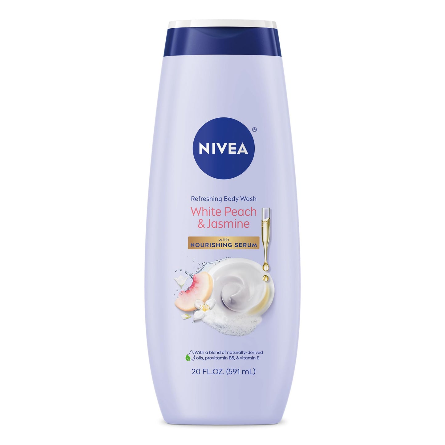 NIVEA Refreshing White Peach & Jasmine Body Wash – Scented with Nourishing Serum, Provitamin B5 & Vitamin E, 20 Fl Oz for Women