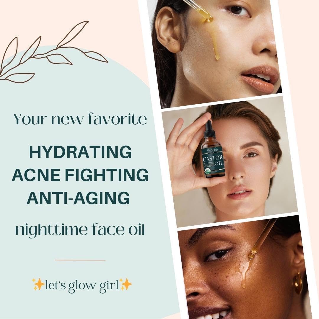 Live Fraiche Organic Castor Oil Lash & Brow Serum – 100% Pure Cold-Pressed, Hexane-Free Hair Growth Oil with Filled Mascara Tube, 2oz Bottle