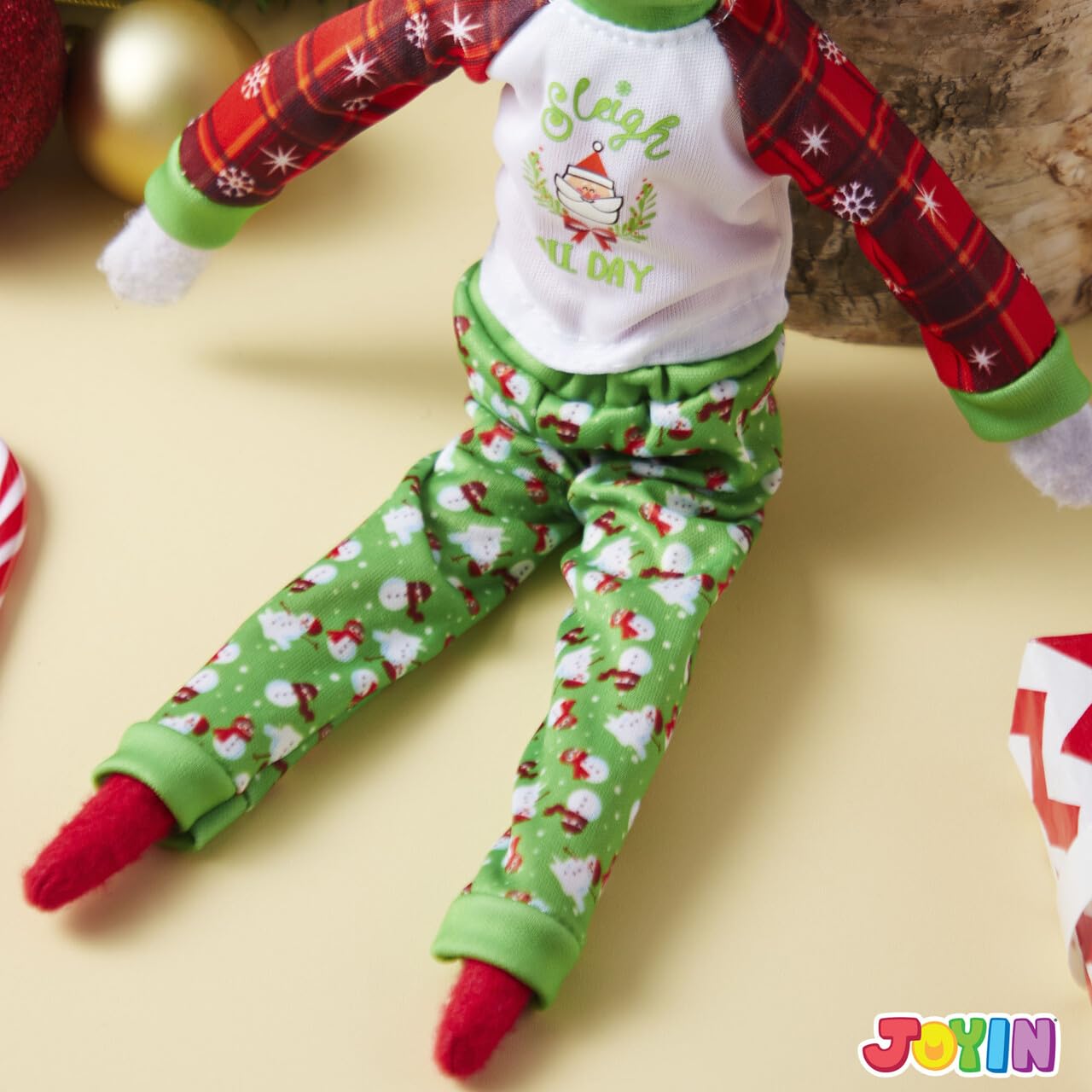 JOYIN 4-Pc Christmas Elf Doll Clothes Set – Ugly Sweaters for Santa, Snowman & Dolls, Red & Green Holiday Pajamas Decor