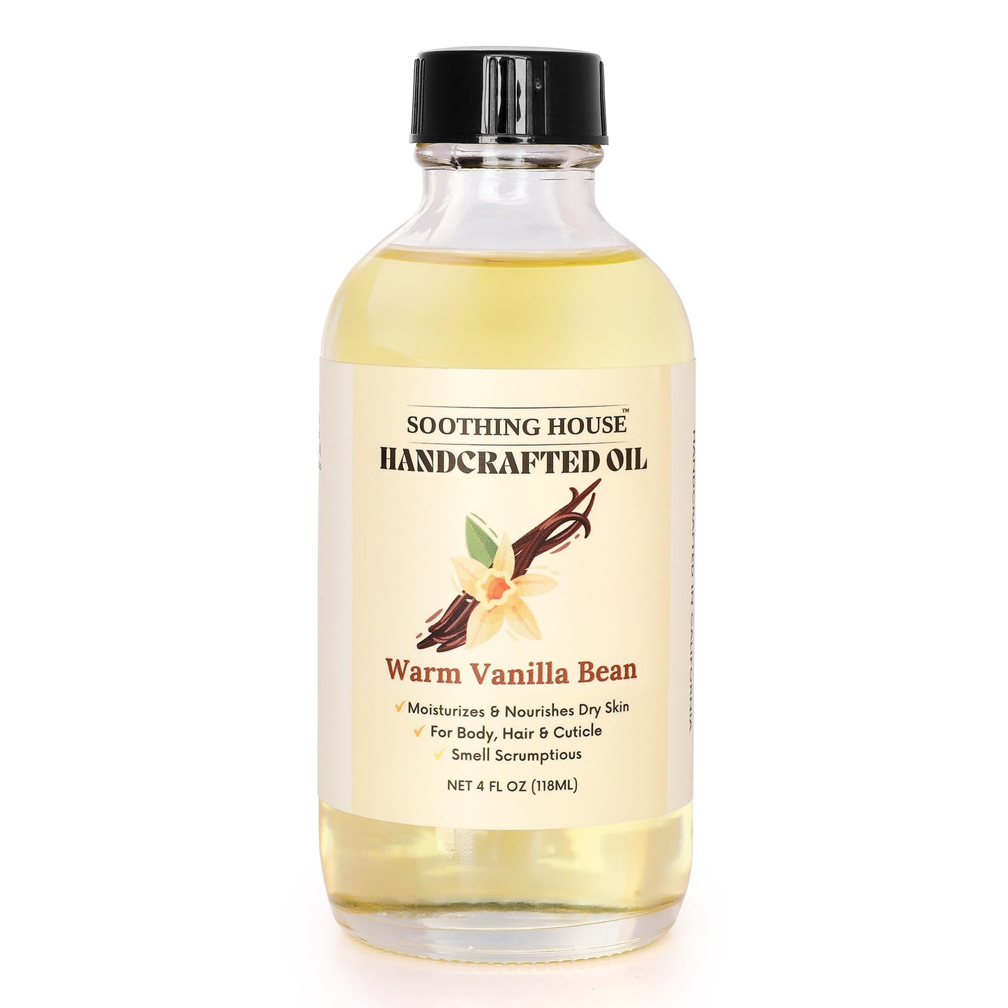 Soothing House Warm Vanilla Bean Body Oil - Moisturizing Body Oil for Soft, Glowing Skin with Almond & Jojoba Oil (4 fl oz)