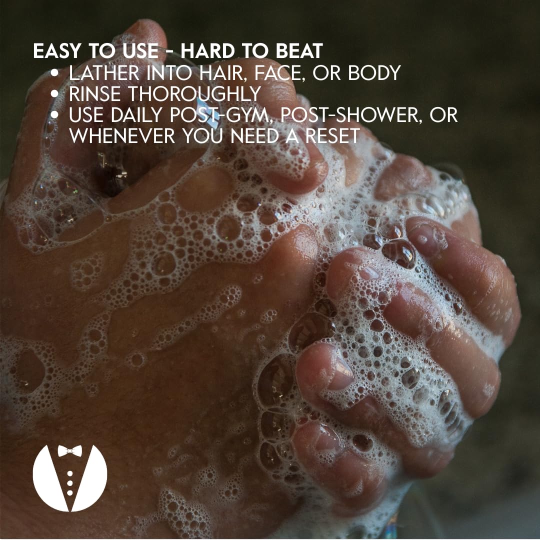 GROOM 3-in-1 Hair, Face & Body Wash for Men – Plant-Based Cleanser with Organic Aloe & Essential Oils – Gentle, Fresh Scent, 12 oz