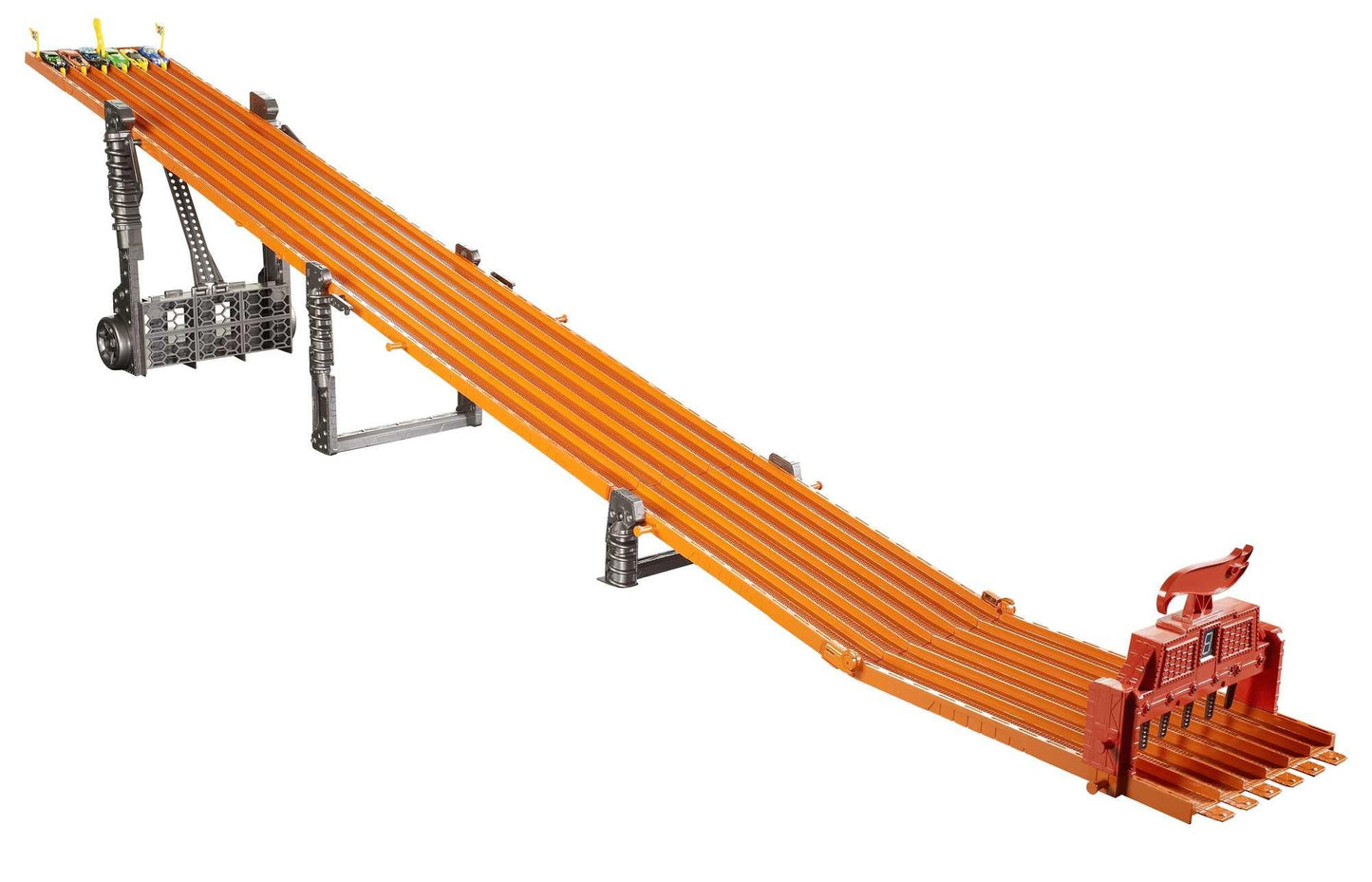 Hot Wheels Super 6-Lane Raceway Track Set with Lights & Sounds, 6 Die-Cast 1:64 Cars, 8-Foot Track Rolls Up for Storage (Amazon Exclusive)