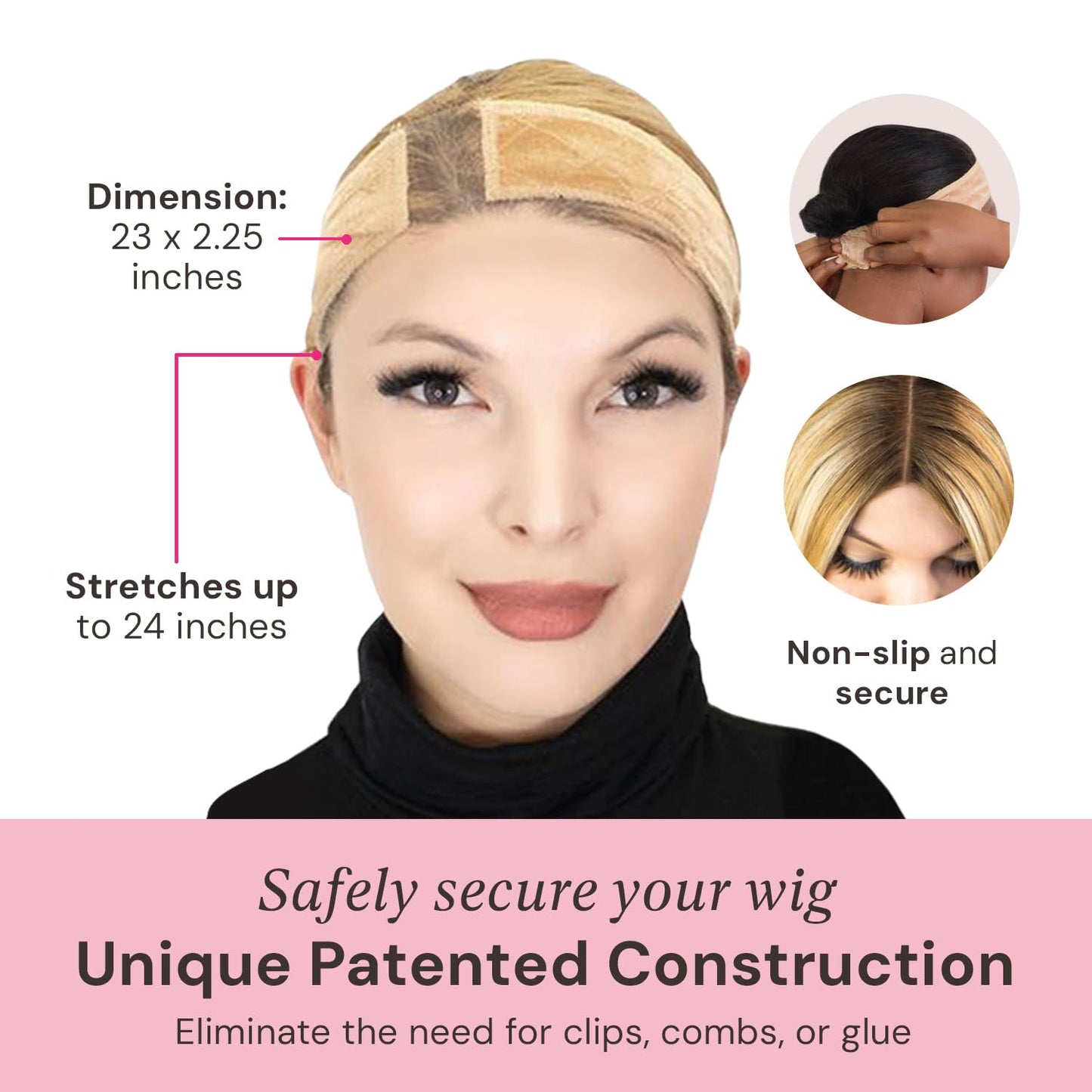 MILANO COLLECTION Premium Lace Wig Grip Band for Women – Adjustable, Reinforced Velvet Headband for Secure, Glueless Wig Hold, Nude