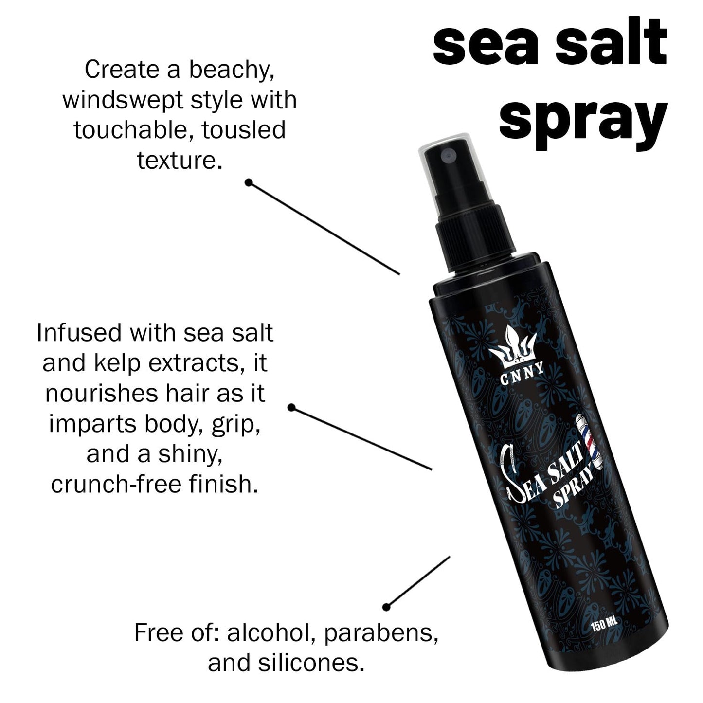 Crownnaturally CNNY Sea Salt Spray | Texturizing & Volumizing Hair Spray 150ml | Lightweight Natural Hold for Beachy Waves & Flexible Control