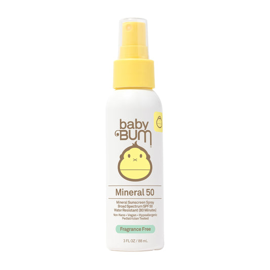 Baby Bum SPF 50 Sunscreen Spray - Mineral UVA/UVB Face and Body Protection for Sensitive Skin - Fragrance Free - Travel Size - 3 oz