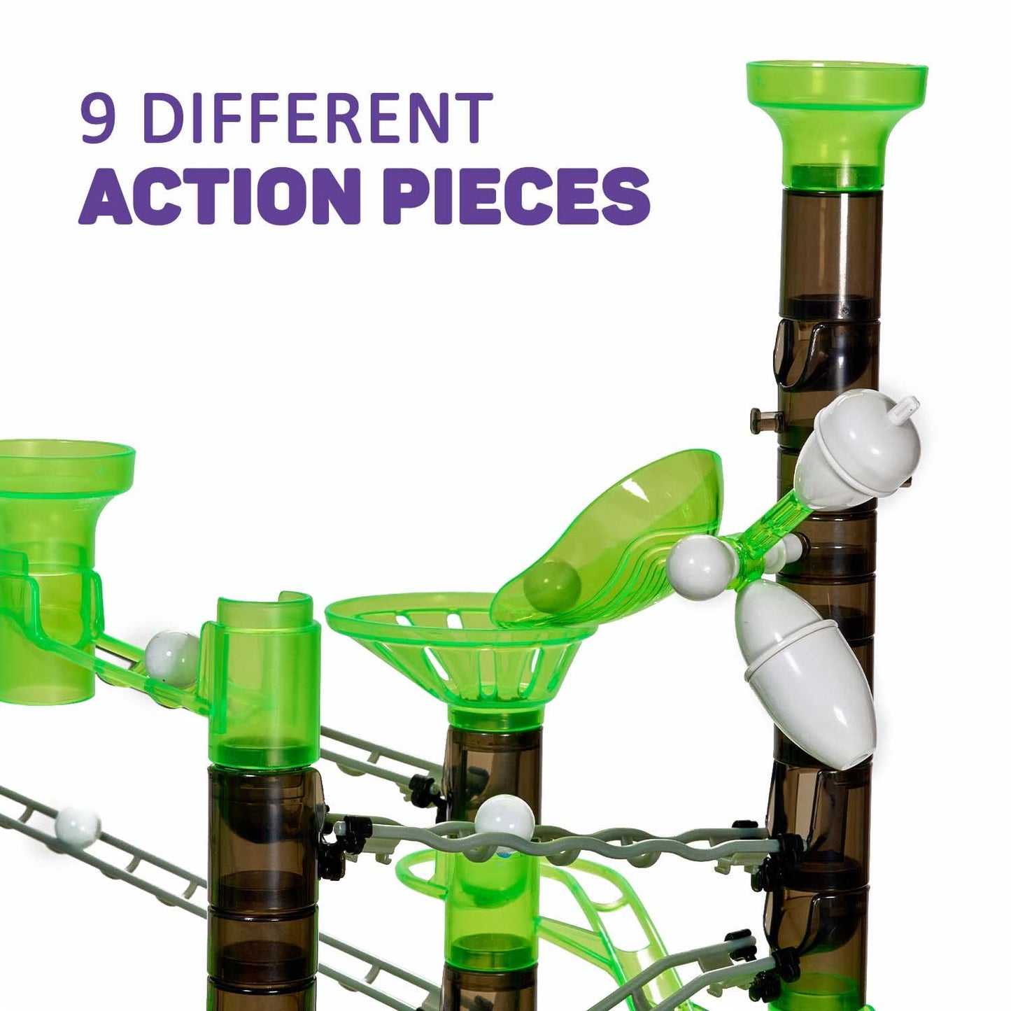 Marble Genius Marble Rails Extreme Set, 625-Piece Marble Run for Kids 8+, STEM, 55 Marbles, 80 Rails, 20 Bases, Full-Color Instructions