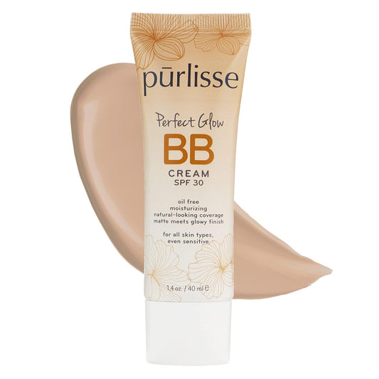 pūrlisse Perfect Glow BB Cream SPF 30 – Matte-Dewy Finish with Goji & Hawthorn Berry for Radiance & Smooth Skin, Light 1.4 oz