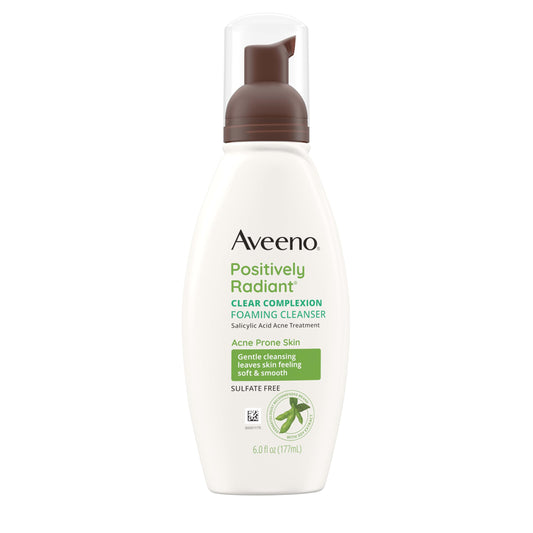 Aveeno Clear Complexion Foaming Oil-Free Face Wash with Soy & 0.5% Salicylic Acid, Acne Treatment for Sensitive, Acne-Prone Skin, 6 fl. oz