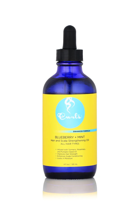 Curls Blueberry Bliss Blueberry & Mint Hair & Scalp Strengthening Oil – 4oz | With Turmeric, Rosemary & Pumpkin Seed | For All Hair Types
