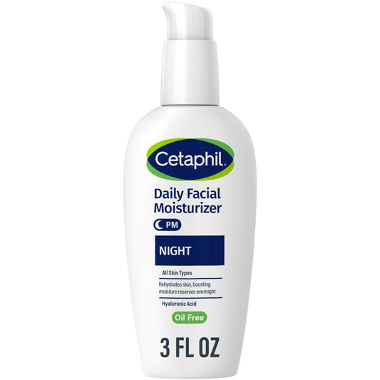 Cetaphil Night Moisturizer for Face – Hydrating, Lightweight, Non-Comedogenic with Hyaluronic Acid, Dermatologist-Recommended, 3 oz