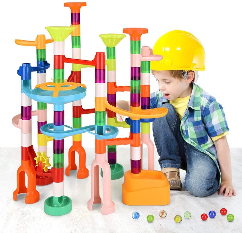 Marble Run for Kids,135 PCS Marble Maze Track Set - Educational Building Block Toys Set for Boys Girls STEM Learning (75 Blocks + 60 Marbles)