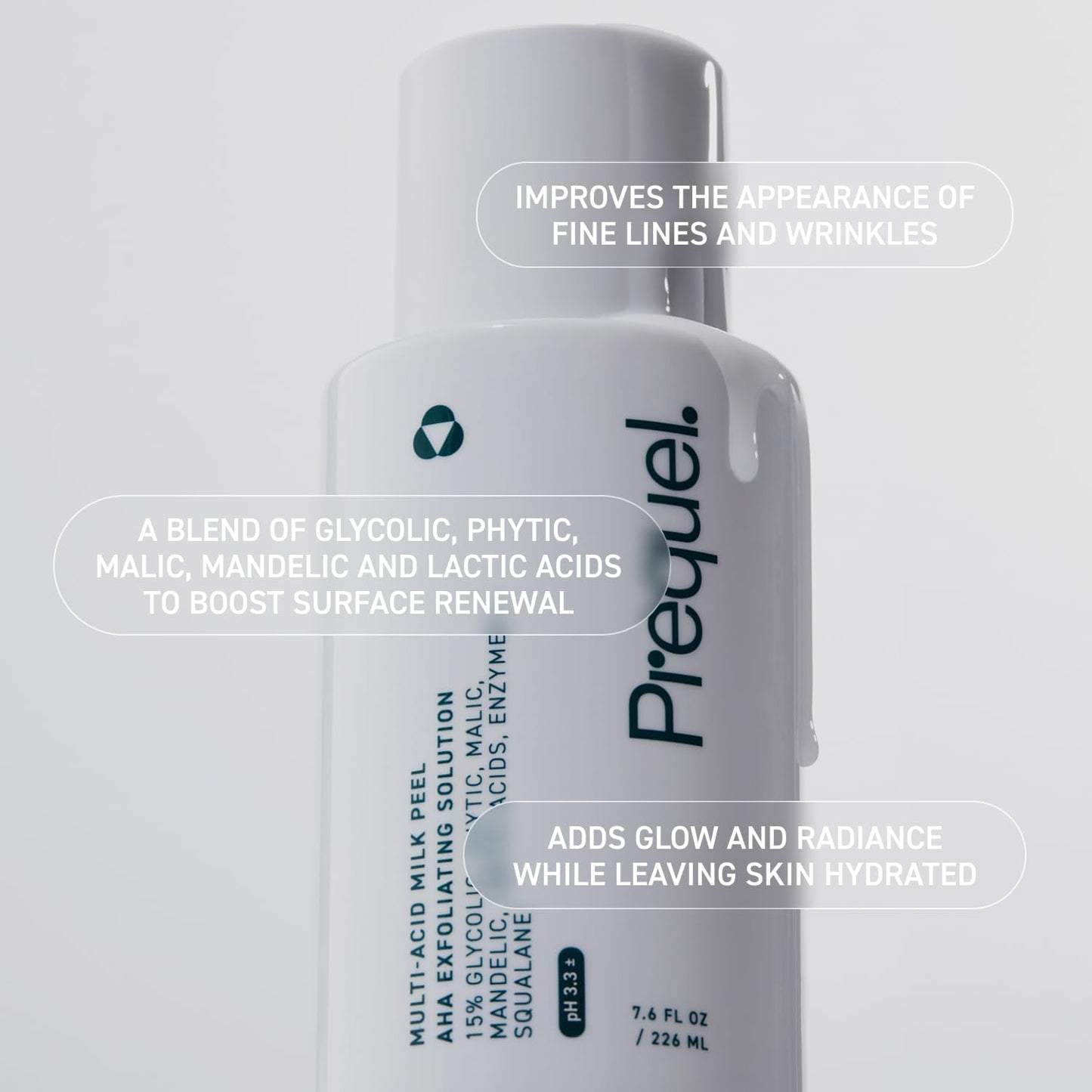 Prequel Skin Multi-Acid Milk Peel – 15% Glycolic Acid Face Peel with Lactic Acid & Enzymes, Hydrating Clinical Exfoliant, 7.6oz