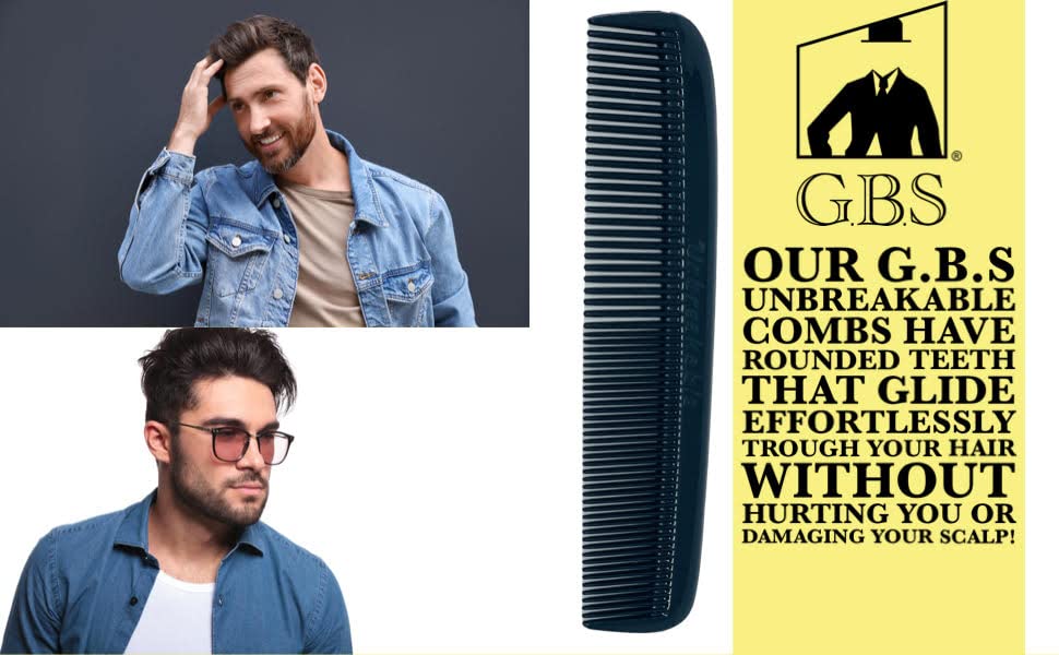 GENTS 5-Pack Pocket Combs for Men – Black Unbreakable Round Teeth Beard, Mustache & Hair Combs | Fine & Coarse Teeth, Travel-Friendly Grooming Set