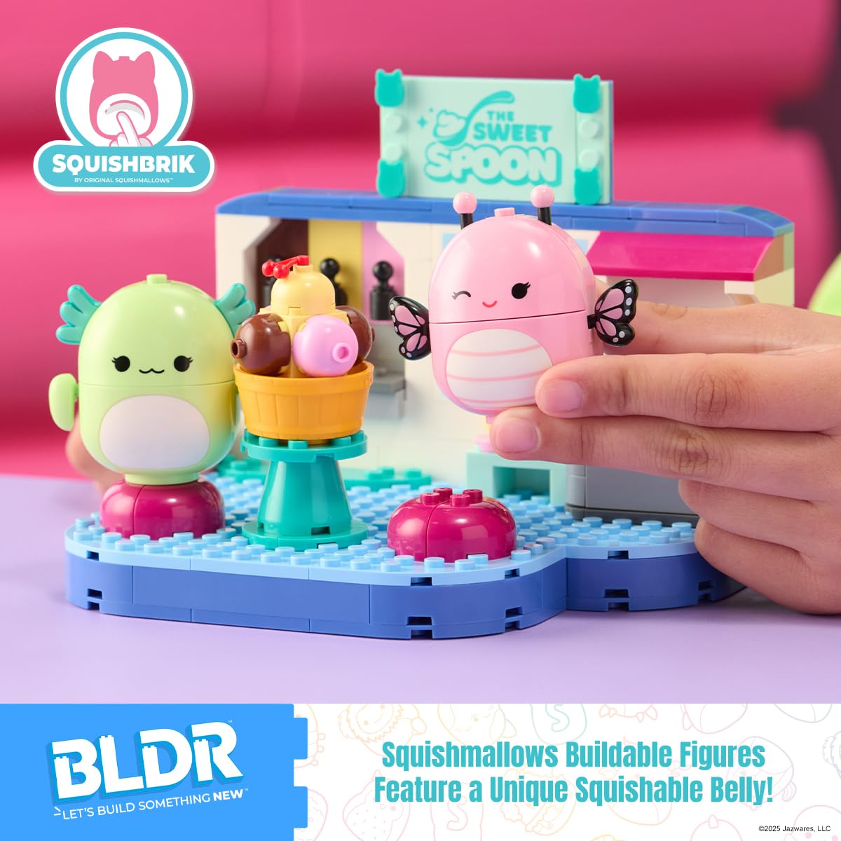 BLDR Squishmallows Frozen Yogurt Fun Building Set - Andreina The Butterfly + Mipsy The Axolotl Buildable Figures - Squishmallows Fans 8+, 0096