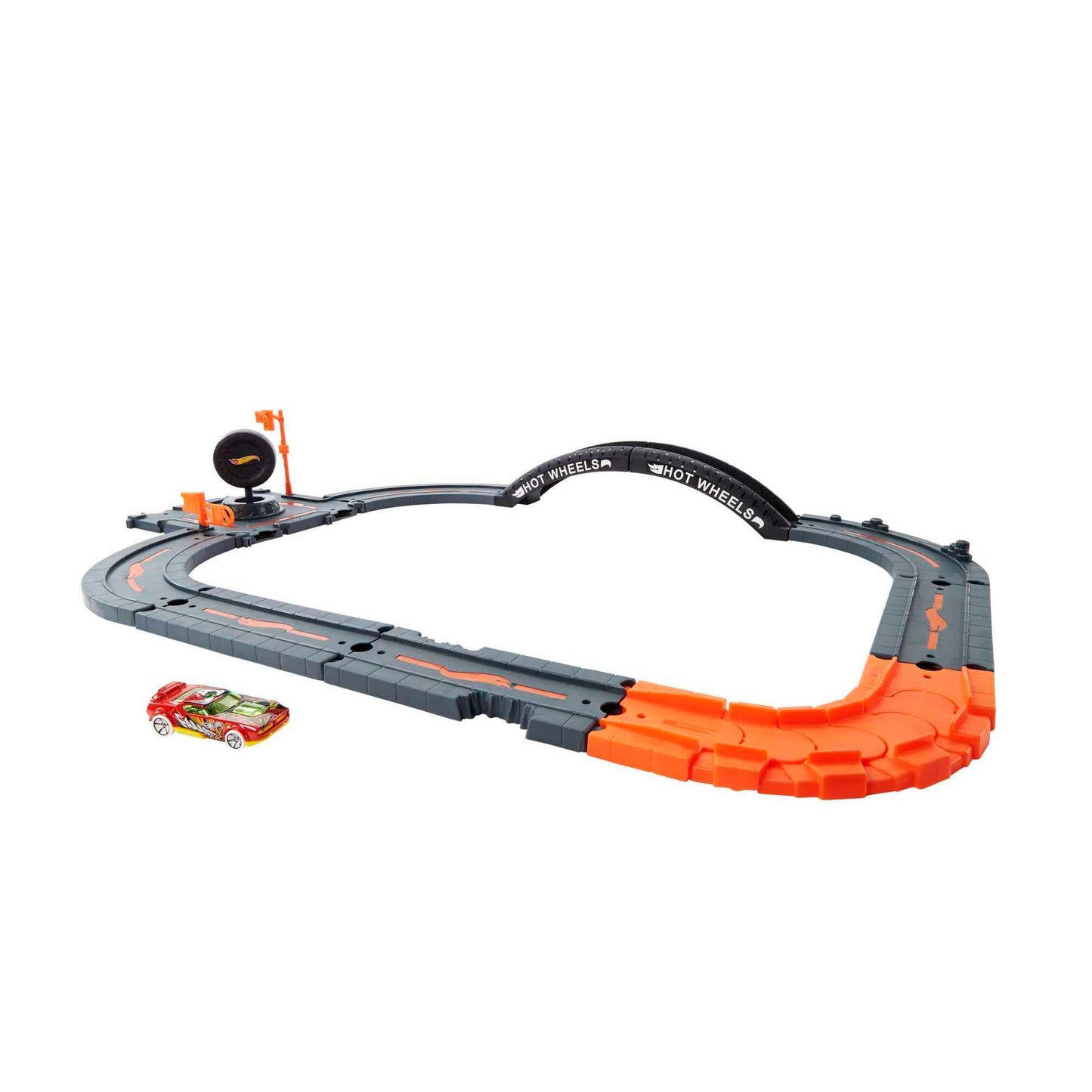Hot Wheels Toy Car Track Set Pack, 10 Track-Building Parts with City Square, Bridge & 1:64 Scale Vehicle, Connects to Other Tracks