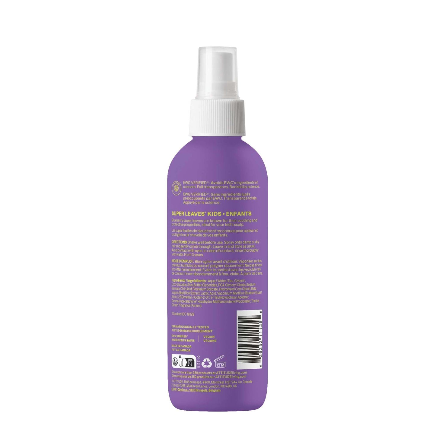 ATTITUDE Rinse-free Hair Detangler for Kids, EWG Verified Leave In Product, Plant- and Mineral-Based Ingredients, Vegan, Vanilla & Pear, 8 Fl Oz