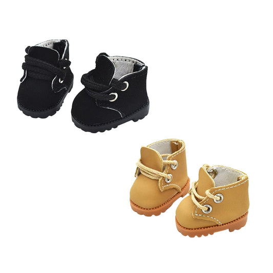QIXINGWISE 2 Pairs Doll Shoes Compatible with 17cm Doll, Stylish Lace-Up Boots for Dress-up, Outfit Accessory for 15cm 17cm Dolls (Black & Camel)