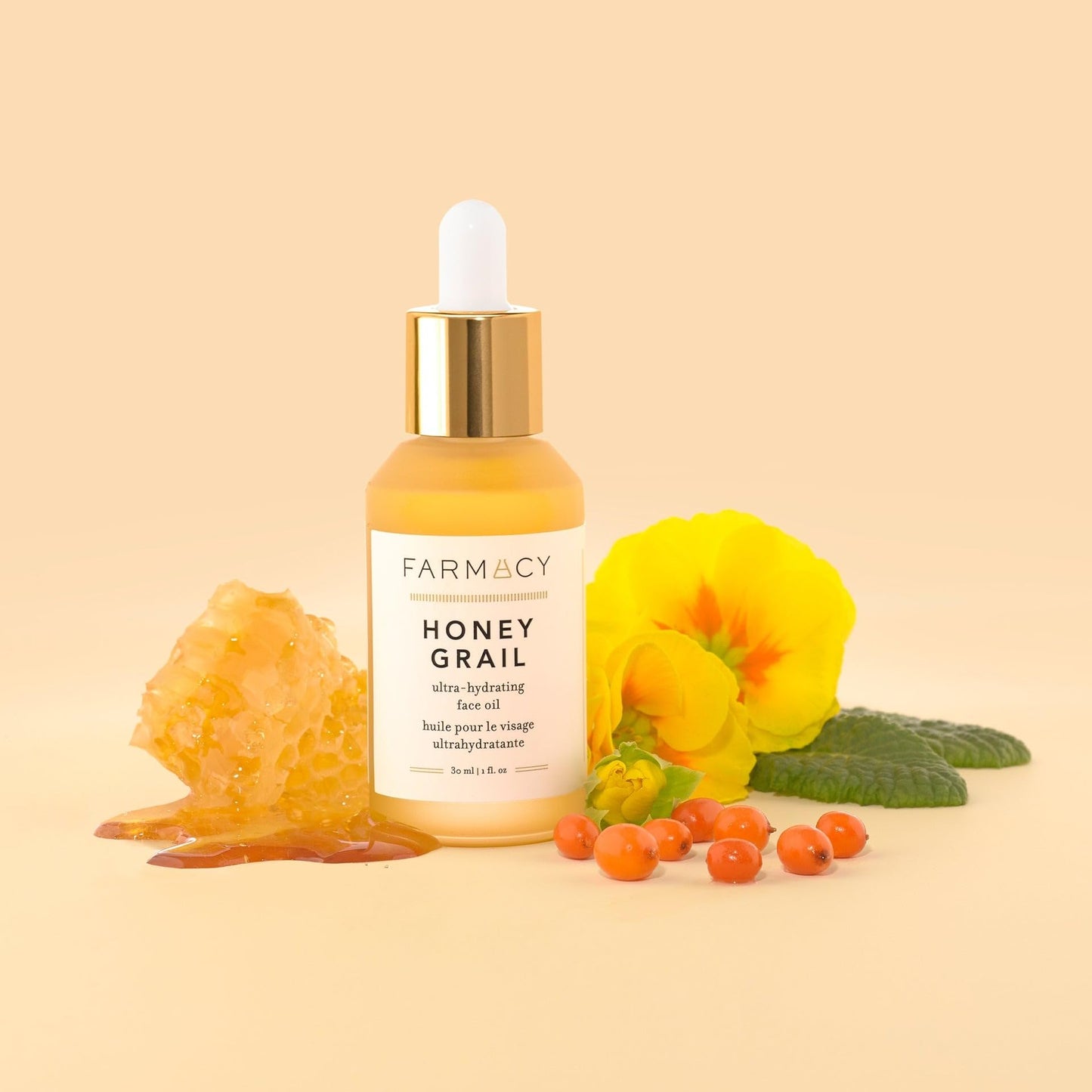 Farmacy Honey Grail Hydrating Face & Hair Oil - Sea Buckthorn, Rosehip & Buckwheat Honey for Moisture & Healthy Skin Barrier, 30ml