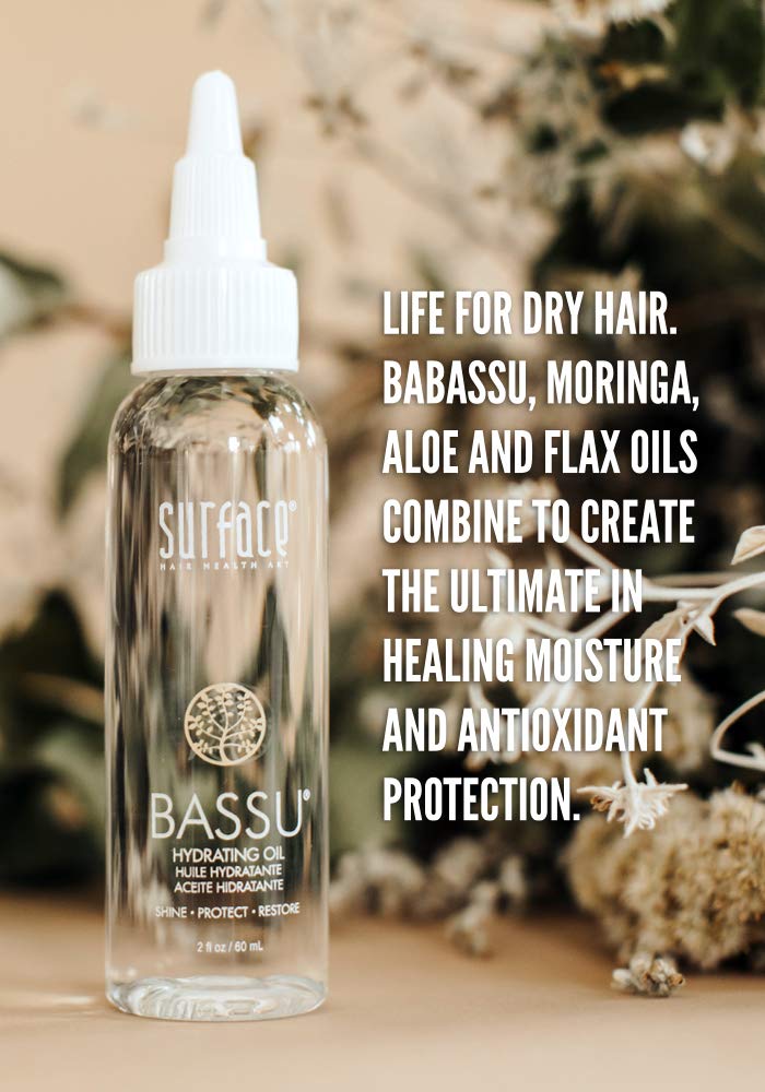 Surface Hair - Bassu Hydrating Oil - Hair Oil with Flax Seed, and Aloe Vera, Moisturize and Hydrate Repair Damaged Hair, Color Safe, 2 Fl Oz