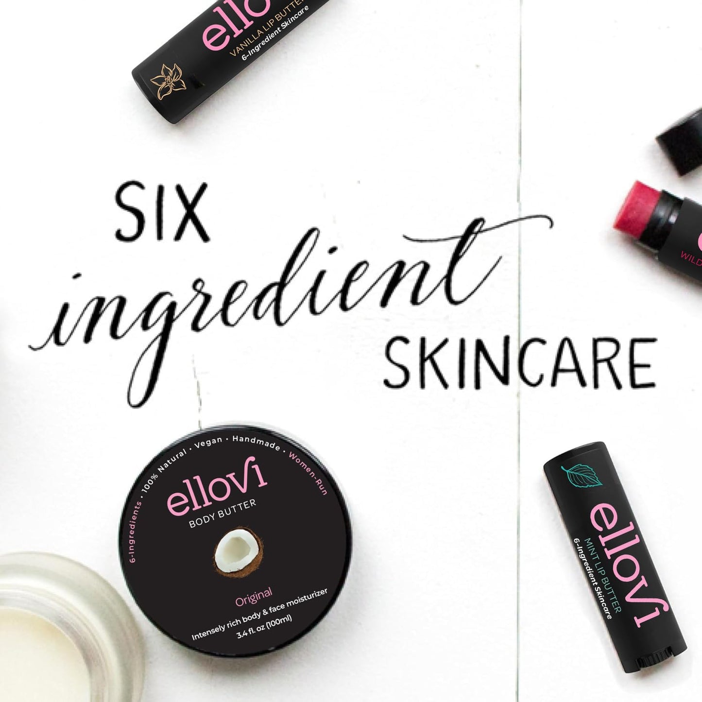 Ellovi Natural Mint Lip Butter Balm – Ultra-Hydrating Vegan Lip Care Made with 6 Pure Edible Ingredients – Moisturizes & Softens Lips All Day