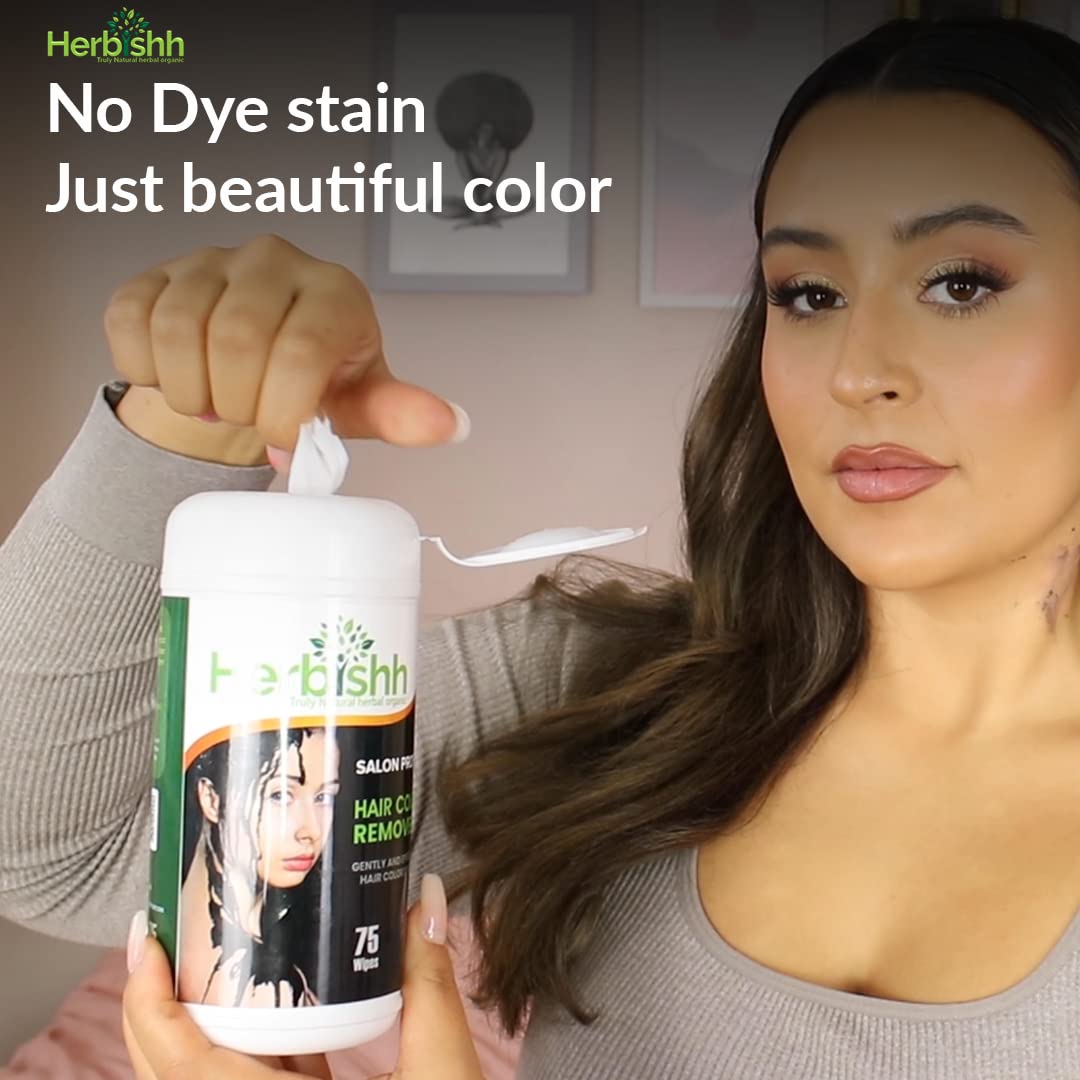 Herbishh Hair Color Stain Remover Wipes – Gentle, Skin-Friendly Formula – Easily Remove Hair Dye from Skin – 75-Count Dispenser Pack