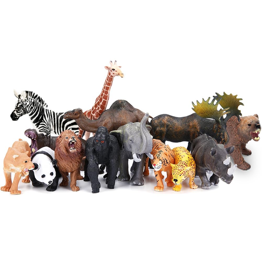 BOLZRA Safari Animal Figurines, 14-Piece Jumbo Realistic Wild Zoo & African Jungle Animals Playset for Kids & Toddlers