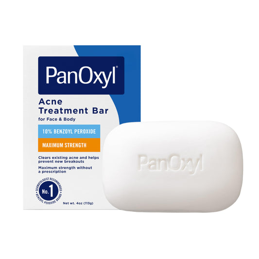 PanOxyl 10% Benzoyl Peroxide Acne Treatment Bar – Maximum Strength Face & Body Wash for Pimples, Blackheads & Whiteheads, 4 oz, Vegan
