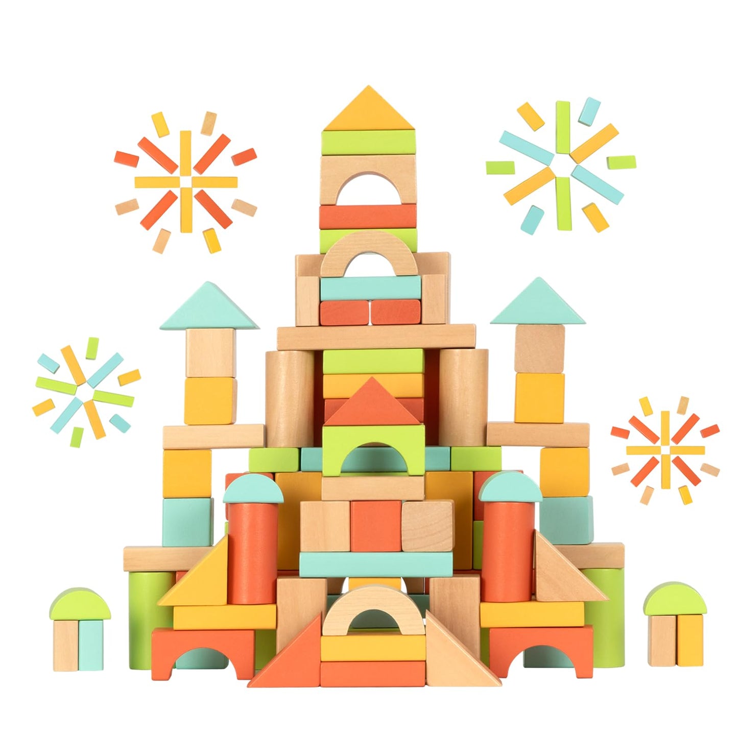 MEEYOO 100pcs Wooden Building Blocks for Toddlers 1-3, Montessori Toys with Storage Bucket, Baby Shower Gift for Boys & Girls