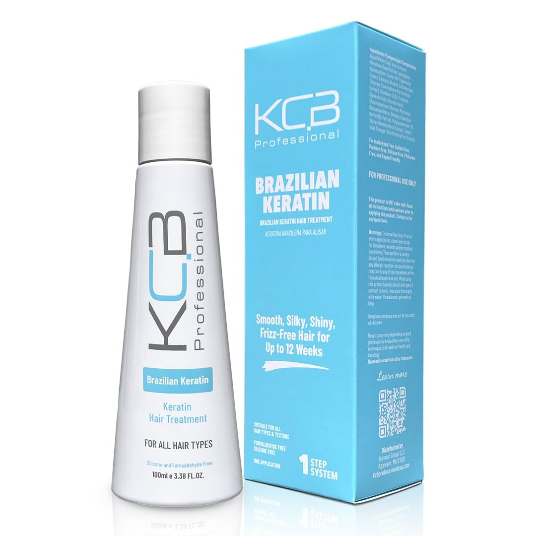 KCB Professional Brazilian Keratin 1-Step Treatment Kit – At-Home Hair Straightening & Frizz Control, Formaldehyde-Free, All Hair Types, 3.38 Fl Oz