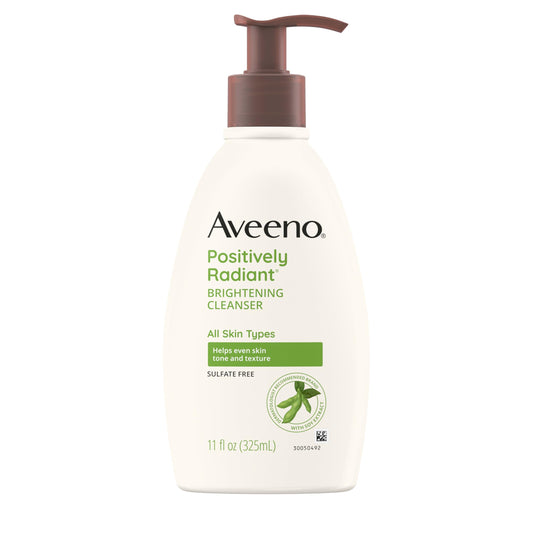 Aveeno Positively Radiant Brightening Facial Cleanser for Sensitive Skin – Moisturizing, Non-Comedogenic, Oil & Soap-Free, 11 fl oz
