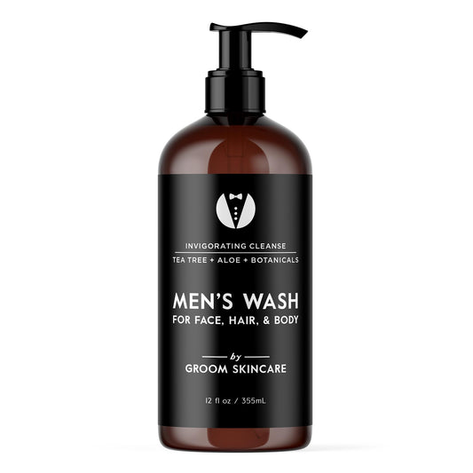 GROOM 3-in-1 Hair, Face & Body Wash for Men – Plant-Based Cleanser with Organic Aloe & Essential Oils – Gentle, Fresh Scent, 12 oz