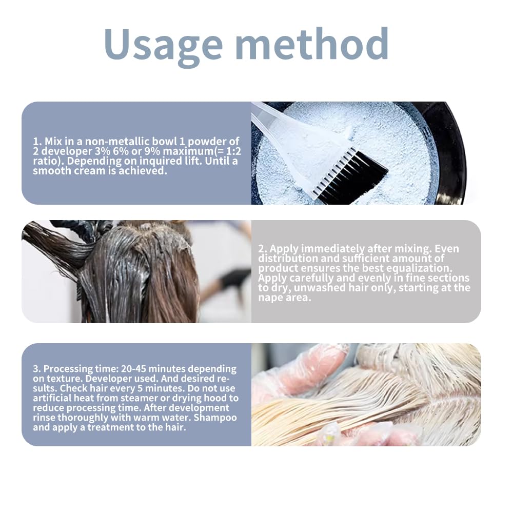 PURESTYLE Ammonia-Free Hair Bleach Powder 50g – Professional Dust-Free Blue Formula, Lifts Up to 9+ Levels, Gentle Quick Lightener for Dark Hair