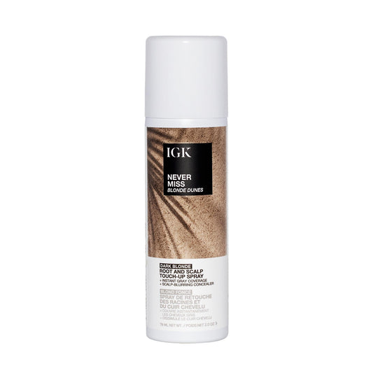 IGK NEVER MISS Root & Scalp Touch-Up Spray - Dark Blonde | Covers Grays & Thinning Roots | Waterproof, Sweat-Resistant, Non-Flaking | With Biotin, Rosemary & Squalane | 2oz