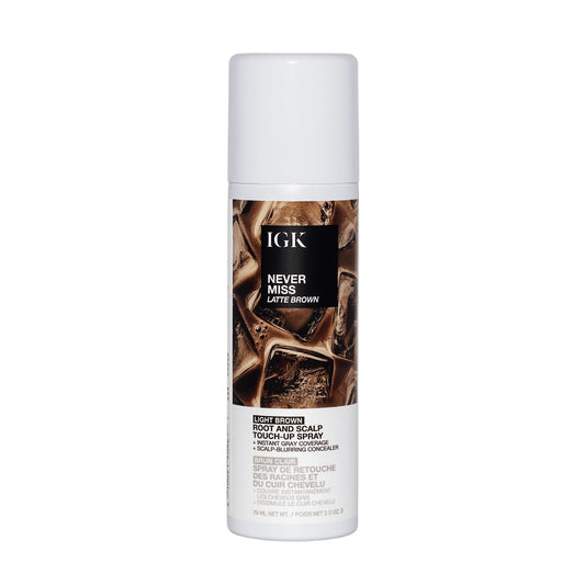 IGK NEVER MISS Root Touch-Up Spray – Light Brown | Temporary Gray Concealer for Thinning Hair | Waterproof, Sweat-Resistant, No-Flake Formula with Biotin & Rosemary | 2oz