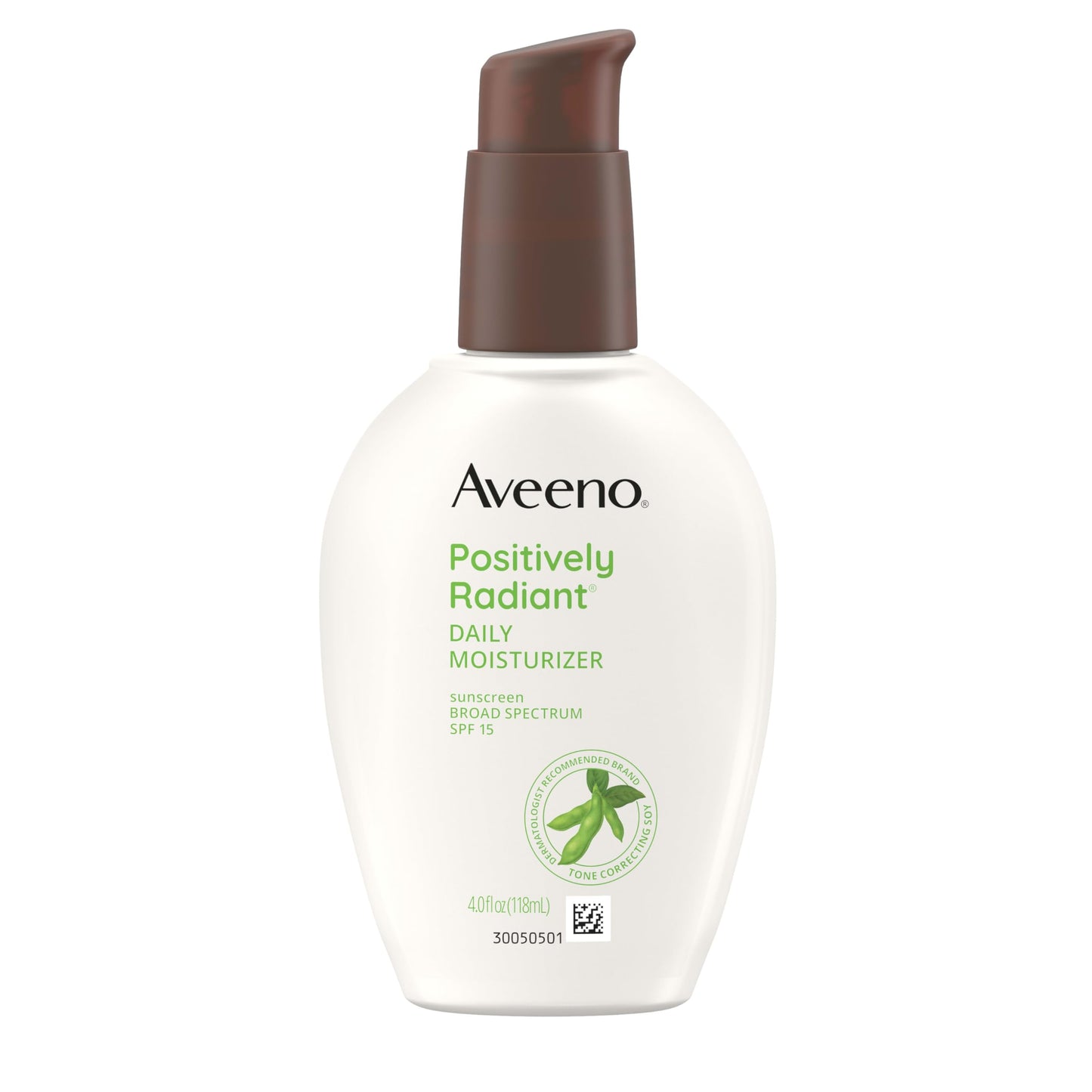 Aveeno Positively Radiant Daily Moisturizer SPF 15 – Hydrating, Oil-Free Face Cream with Soy Extract for Even Skin Tone, 4 FL OZ